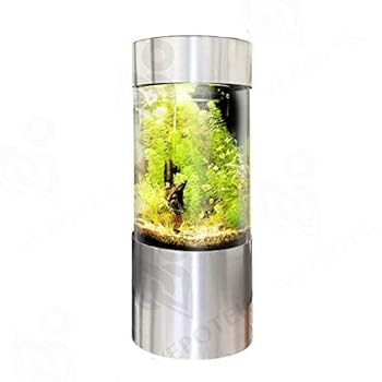 Vepotek 55Gallon Full Acrylic 360 Cylinder Aquarium Fish Tank with Brushed Stainless Steel Base and Canopy Tall Base Version 69 in x 20 in